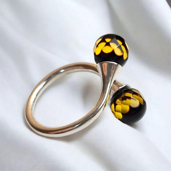 Adjustable Faceted Green Amber Wrap Ring