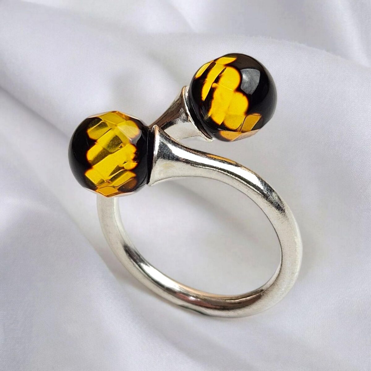 Adjustable Faceted Green Amber Wrap Ring - Image 4