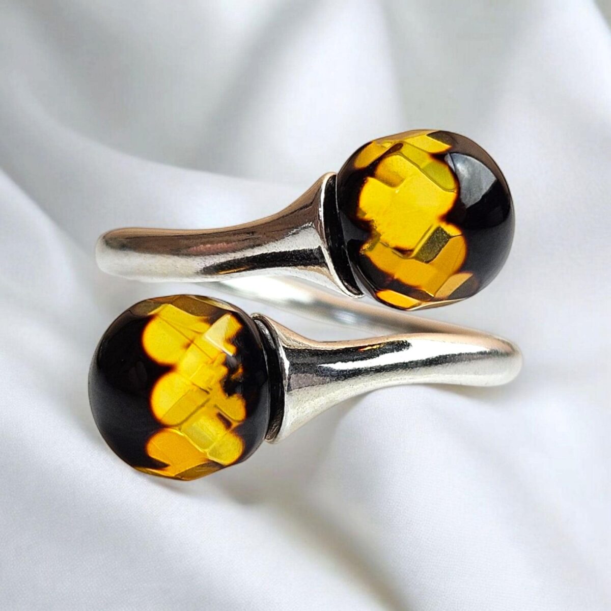 Adjustable Faceted Green Amber Wrap Ring - Image 3