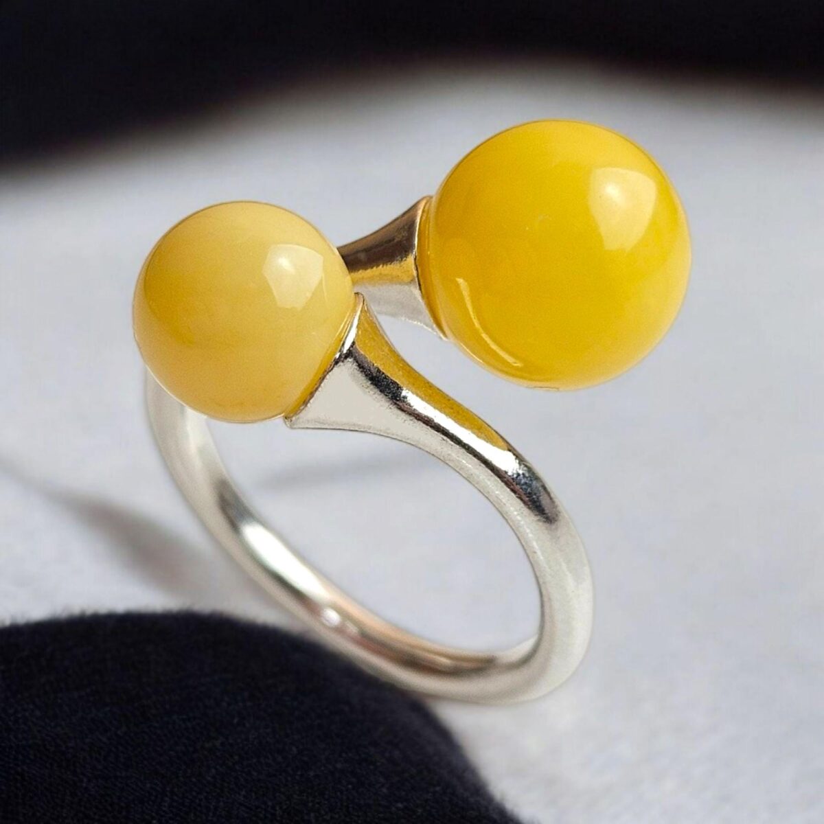 Adjustable Butterscotch Amber Silver Wrap Ring - Image 3