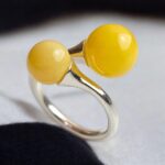 Adjustable Butterscotch Amber Silver Wrap Ring - Image 3