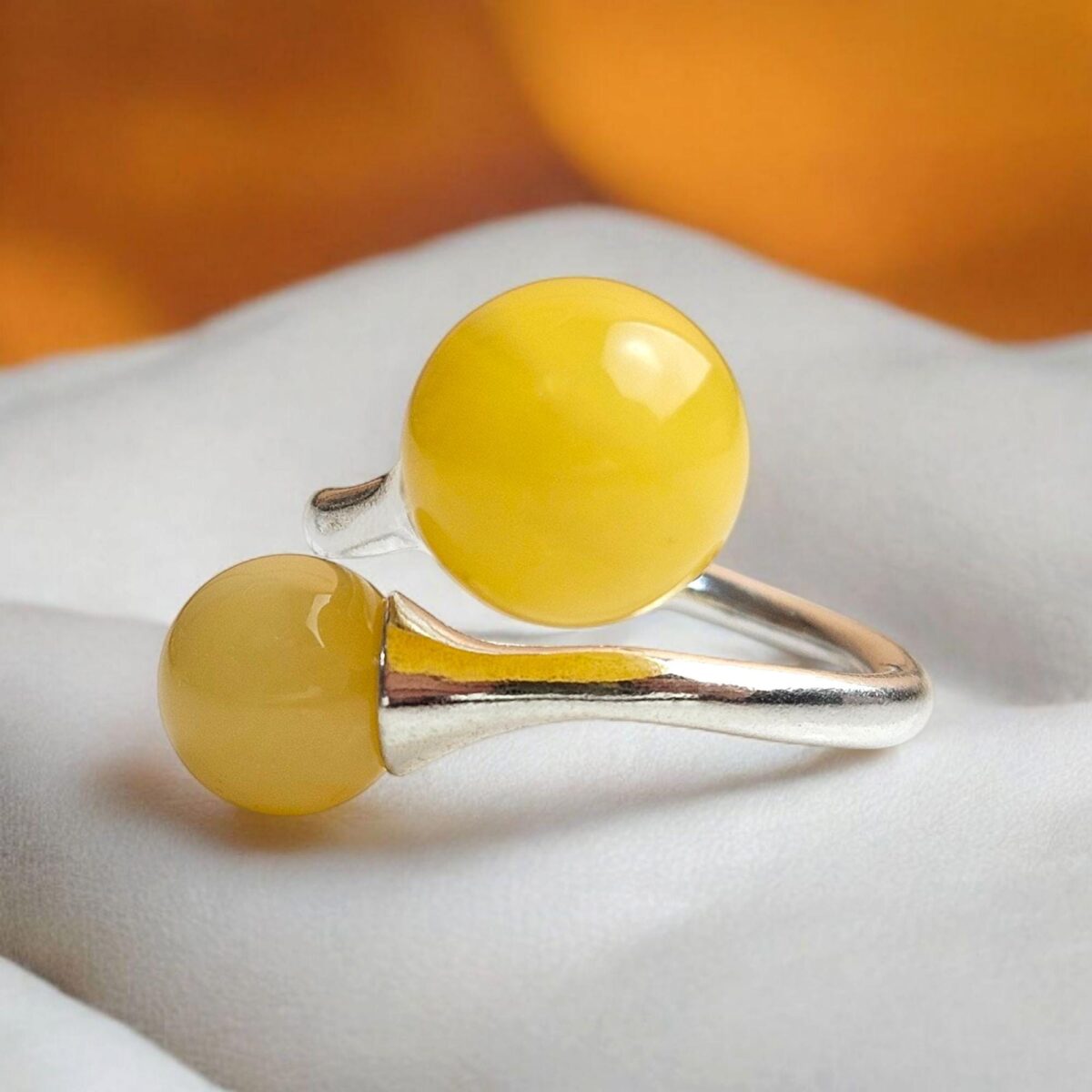 Adjustable Butterscotch Amber Silver Wrap Ring - Image 1