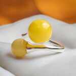 Adjustable Butterscotch Amber Silver Wrap Ring