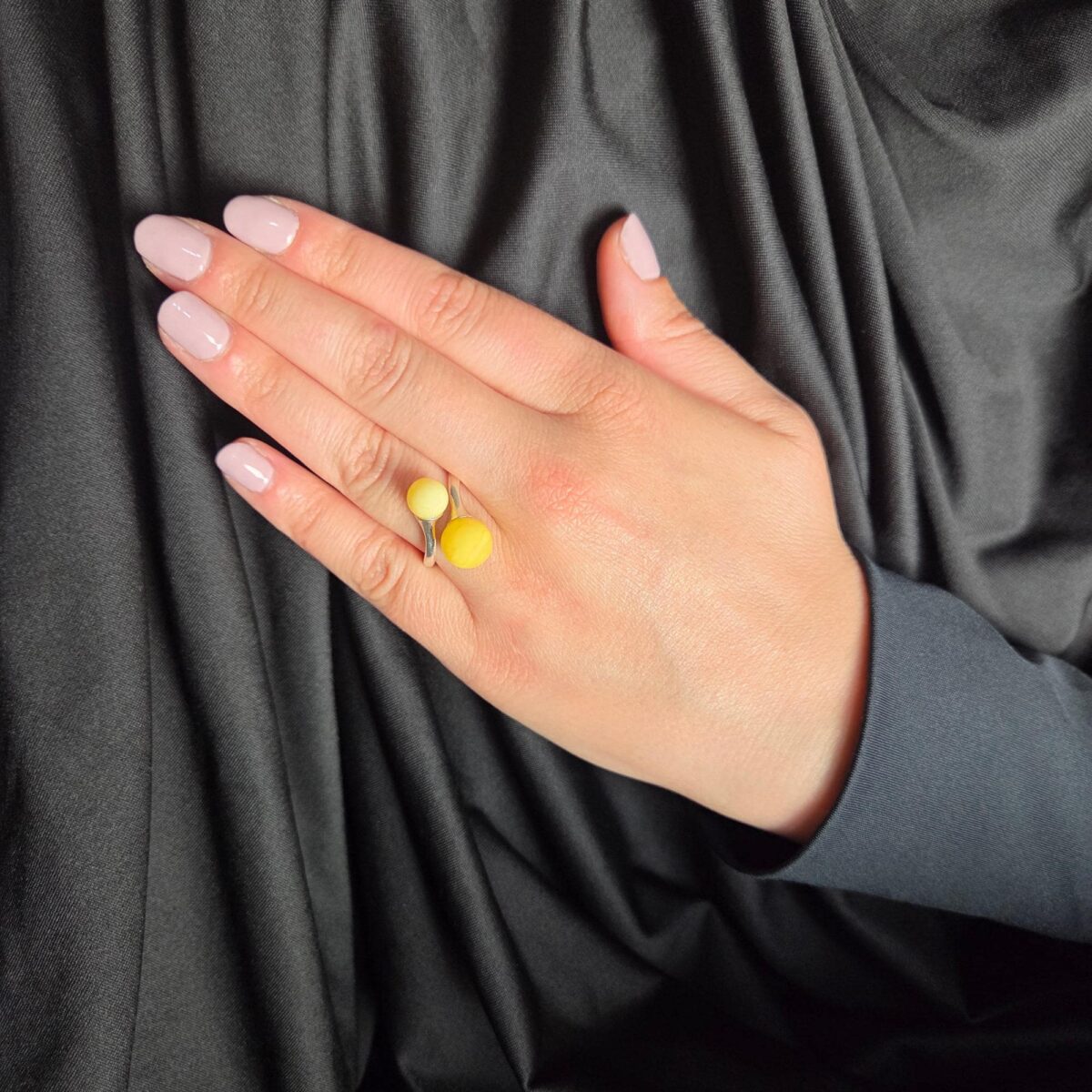 Adjustable Butterscotch Amber Silver Wrap Ring - Image 2