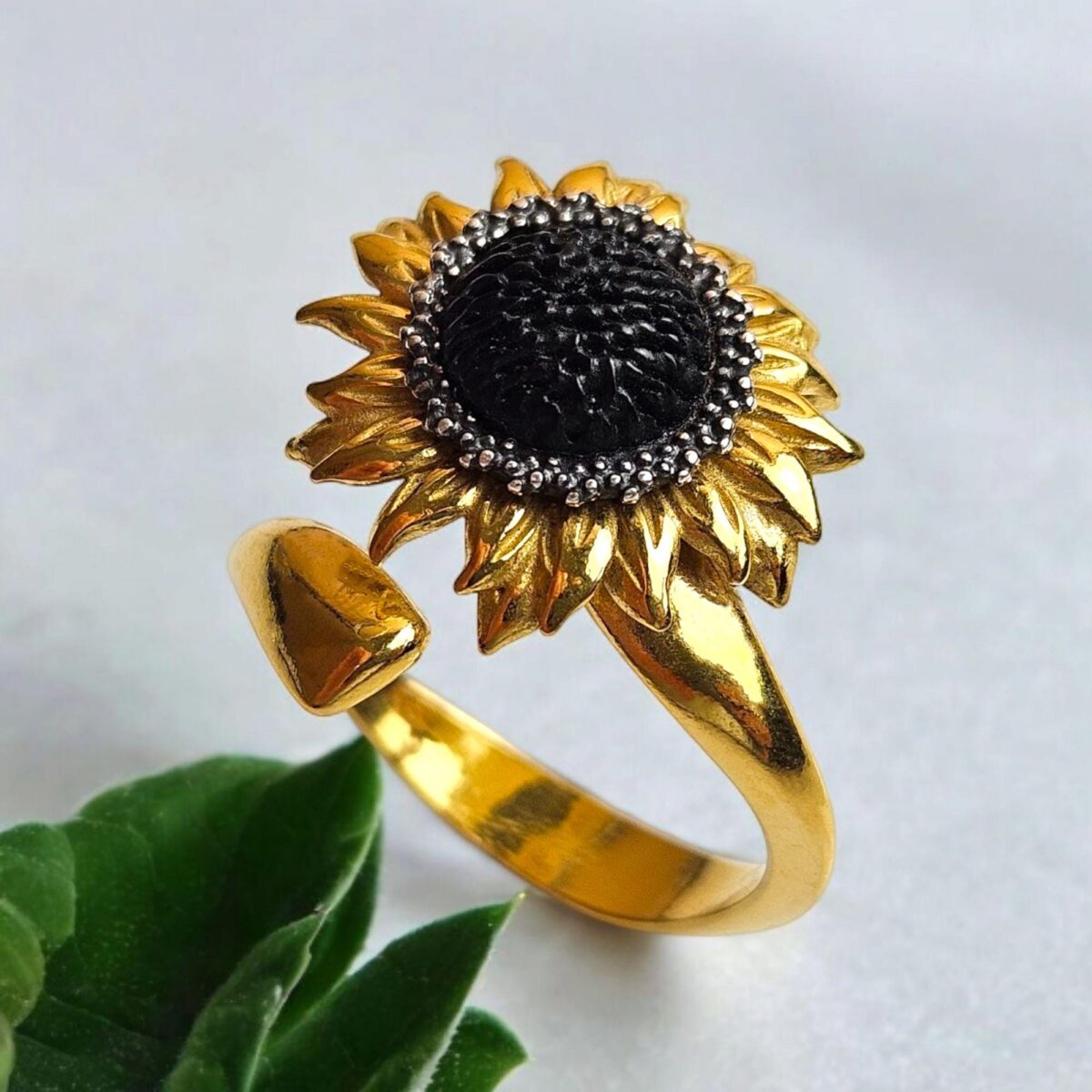 Carved Amber Sunflower Wrap Ring - Image 1