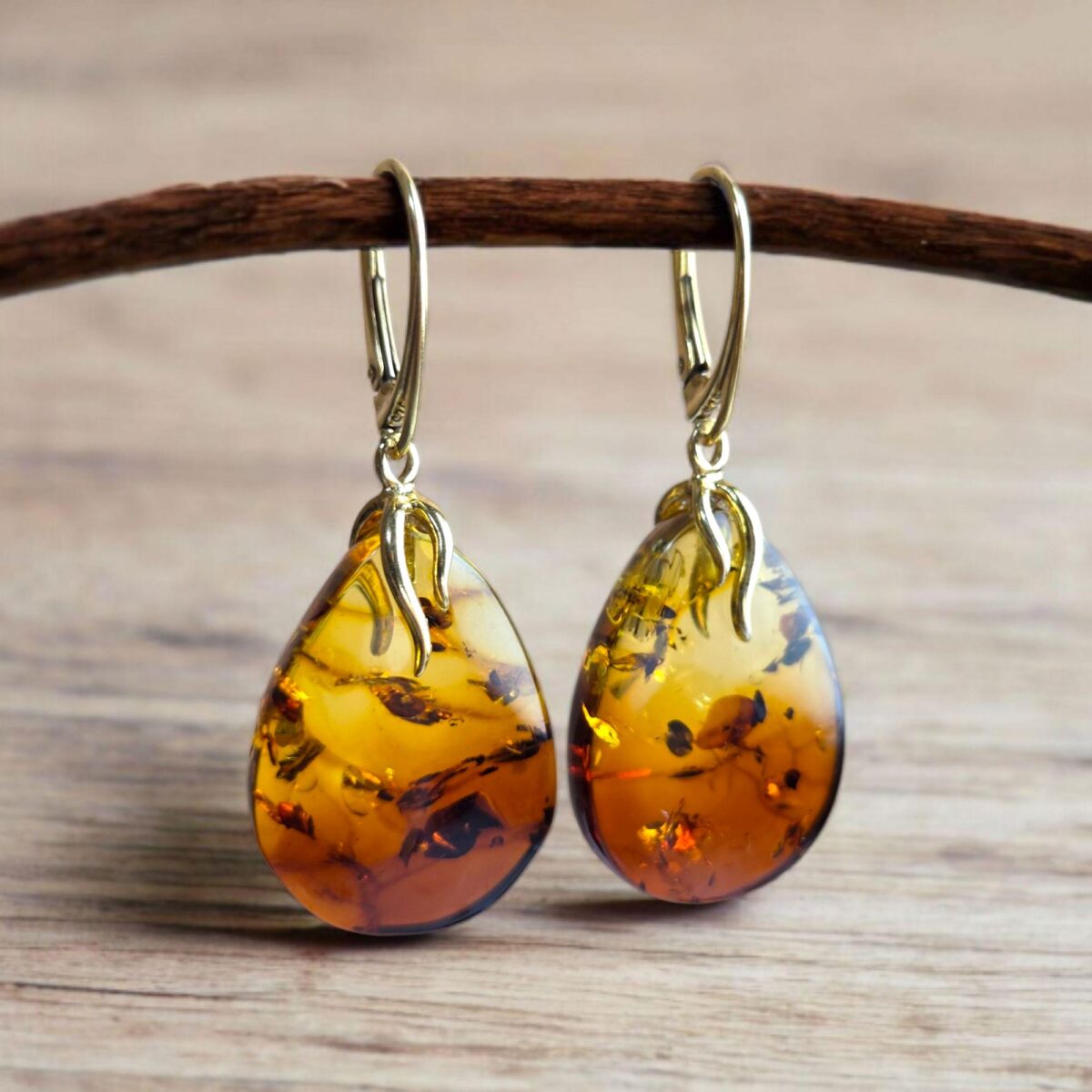 Gradient Amber Teardrop Gold Earrings - Image 1
