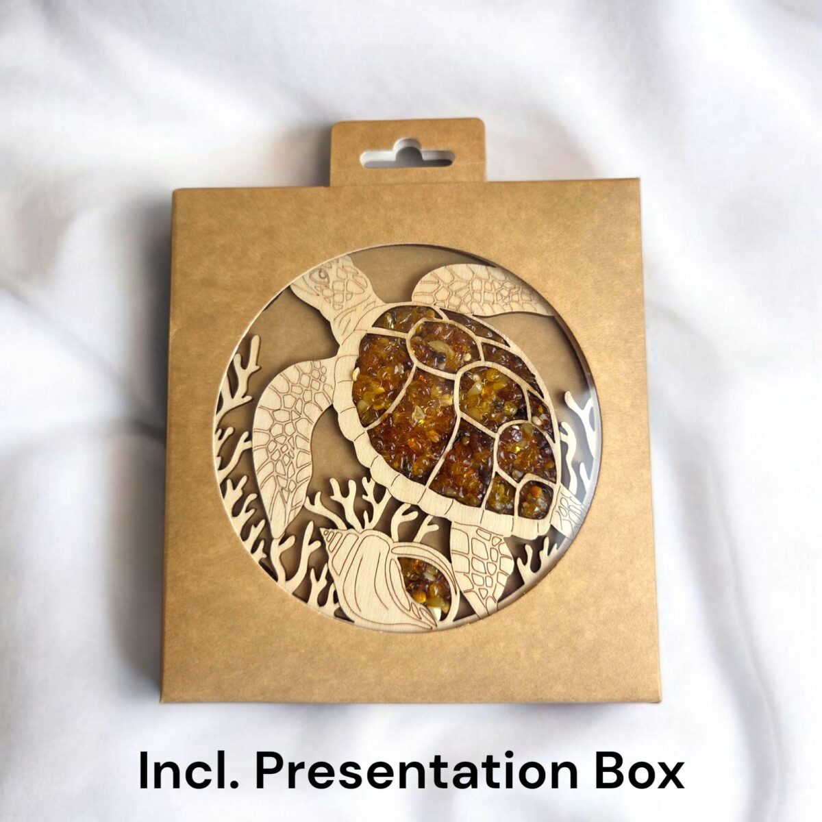 Magnetic Amber Sea Turtle Ornament with Stand - Image 2
