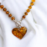 Large Baltic Amber Heart Teardrop Pendant Drop Necklace, Chunky Silver Natural Honey Real Amber Gemstone Gift Big Heart Jewellery Women