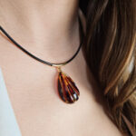 Seashell Large Baltic Amber Gold Choker Teardrop Pendant Necklace Gemstone Drop Collar Women, Natural Amber Ocean Lover Summer Jewelry Gift