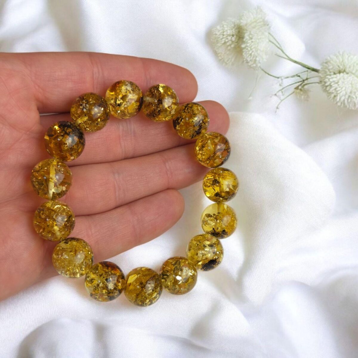 Earthy Green Amber Elastic Bracelet - Image 2