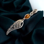 Guardian Angel Charm Necklace, Baltic Amber Silver Drop Angel Wing Women, Long Large Natural Amber Pendants, Protection Jewelry Gift