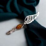 Guardian Angel Wing Honey Amber Silver Pendant - Image 3