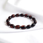 Natural Cherry Baltic Amber Gemstone Bracelet for Men Women, Everyday Large Red Black Amber Olive Elastic Eco Jewelry Gift for Wife Mother