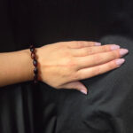 Natural Cherry Baltic Amber Gemstone Bracelet for Men Women, Everyday Large Red Black Amber Olive Elastic Eco Jewelry Gift for Wife Mother