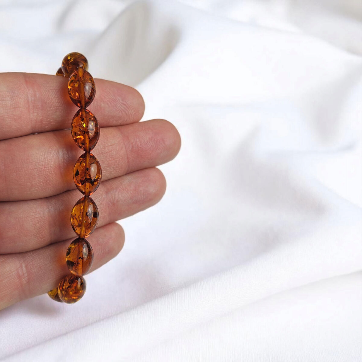 Natural Baltic Amber Gemstone Bracelet for Women, Large Honey Amber Olive Beads Elastic Eco Jewelry Gift Bracelets for Wife Mother Daughter