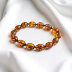 Natural Baltic Amber Gemstone Bracelet for Women, Large Honey Amber Olive Beads Elastic Eco Jewelry Gift Bracelets for Wife Mother Daughter