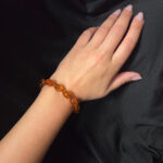 Natural Baltic Amber Gemstone Bracelet for Women, Large Honey Amber Olive Beads Elastic Eco Jewelry Gift Bracelets for Wife Mother Daughter