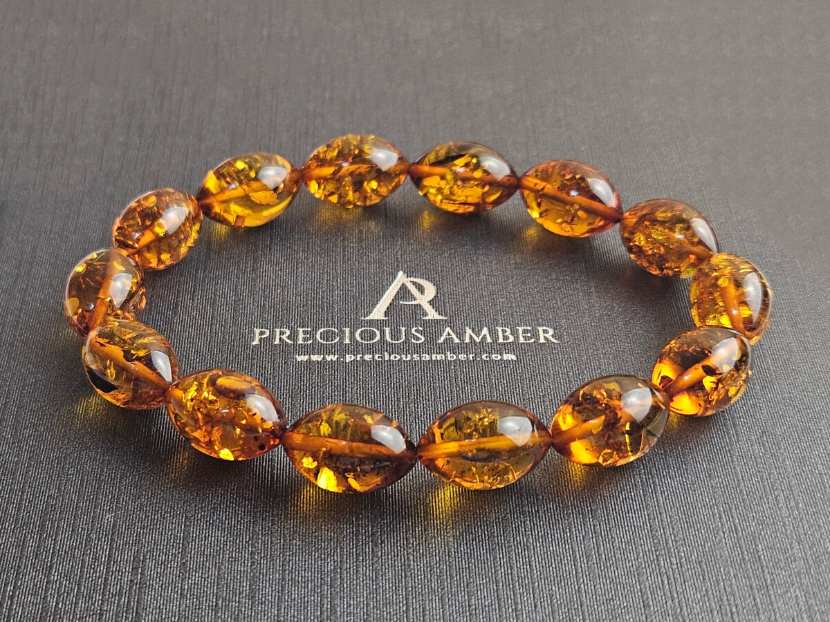 Honey Amber Olive Elastic Bracelet - Image 4