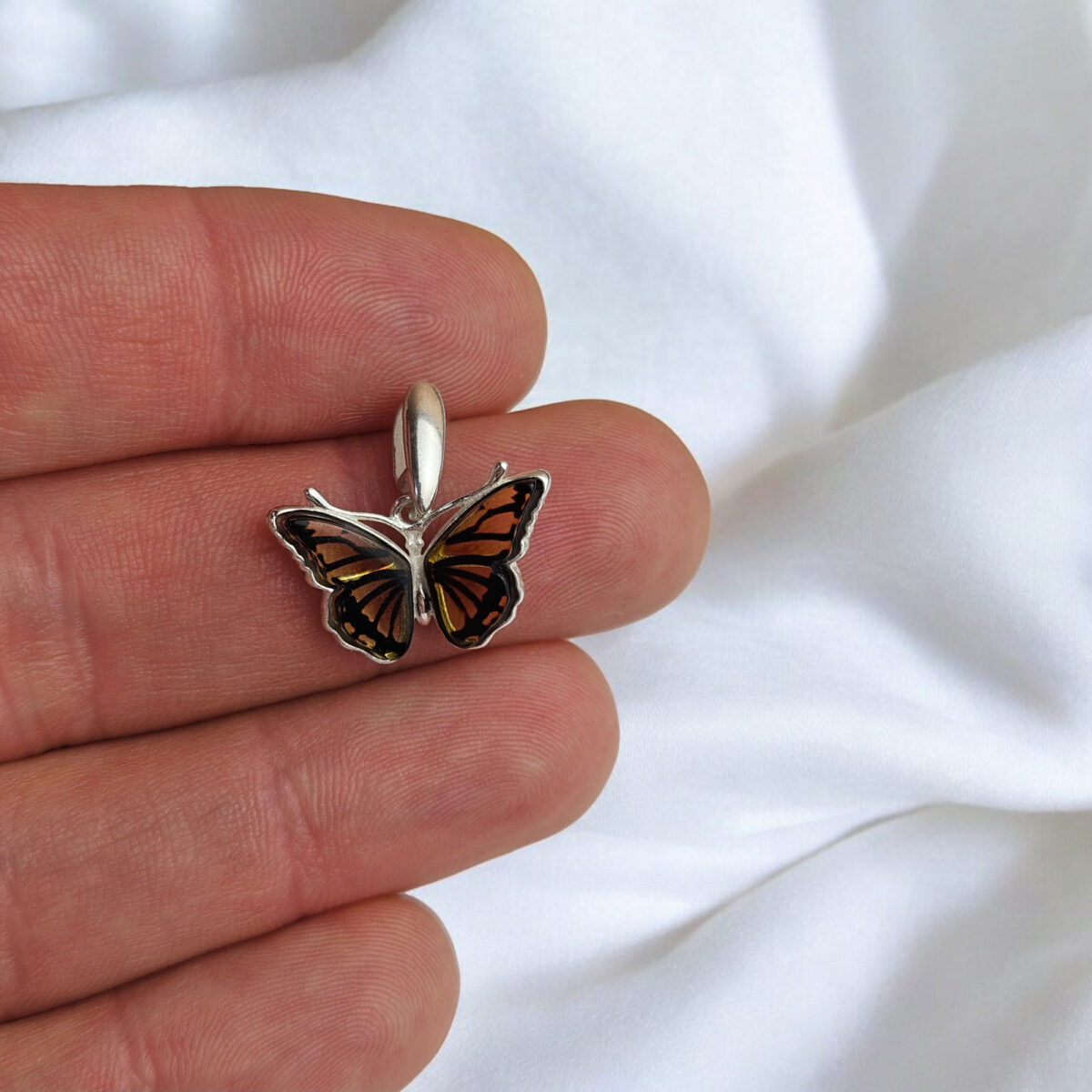 Dainty Small Butterfly Pendant Necklace Girls Women, Baltic Amber Tiny Charm Drop Teardrop Silver Gemstone Butterfly Lover Gifts Jewelry