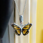 Dainty Small Butterfly Pendant Necklace Girls Women, Baltic Amber Tiny Charm Drop Teardrop Silver Gemstone Butterfly Lover Gifts Jewelry
