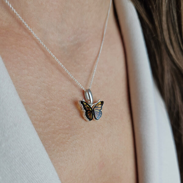Dainty Small Butterfly Pendant Necklace Girls Women, Baltic Amber Tiny Charm Drop Teardrop Silver Gemstone Butterfly Lover Gifts Jewelry