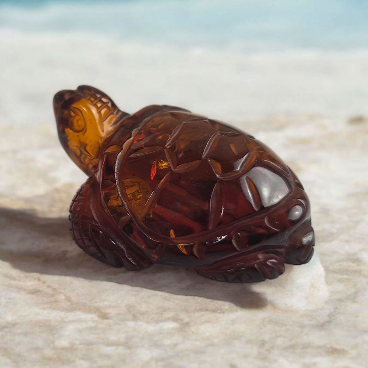 Turtle Figurine Carved Honey Baltic Amber Small Collectible, Animal Totem Turtle Lover Gift Gemstone Statuette Ornament Art Sculpture