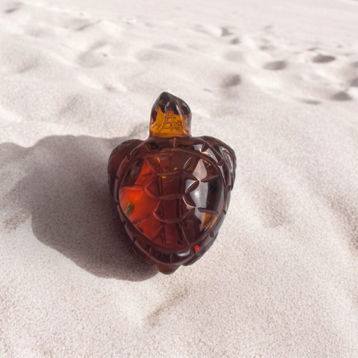 Carved Amber Turtle Figurine - Image 3