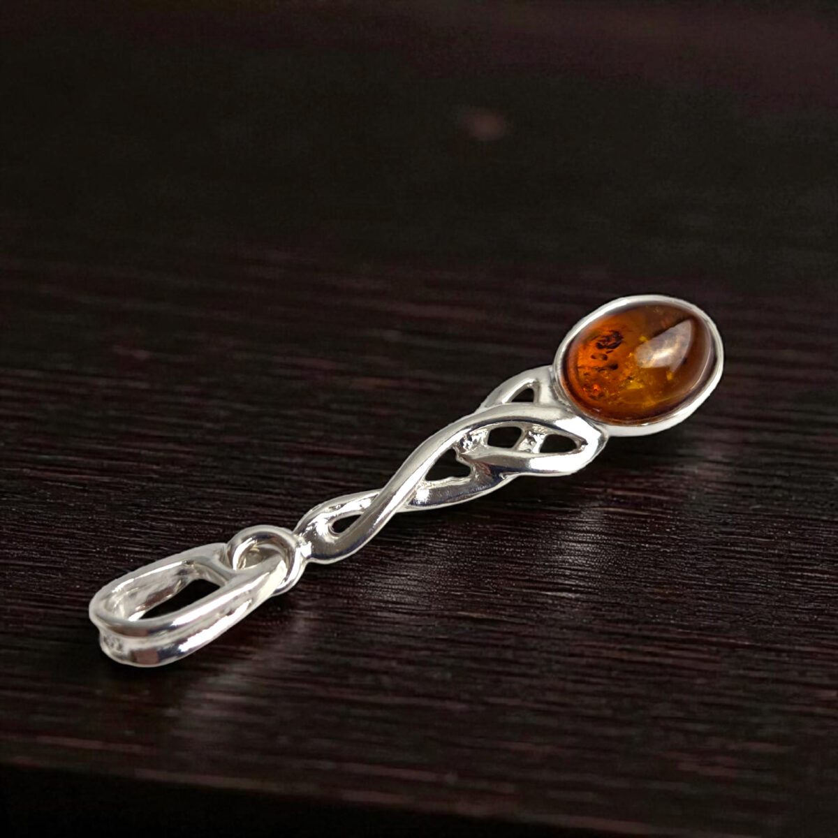 Celtic Natural Honey Baltic Amber Gemstone Stone Teardrop Silver Pendant, Irish Jewelry Gift Necklace Women, Large Long Crystal Drop Charm