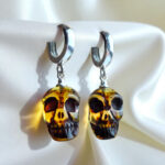 Baltic Amber Skull Drop Earrings Silver, Halloween Gothic Natural Amber Teardrop Jewellery Men Women Witches, Witchy Spooky Gift