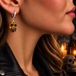 CARVED Baltic Amber Skull Drop Earrings Silver, Halloween Gothic Natural Amber Teardrop Jewellery Men Women Witches, Witchy Spooky Gift