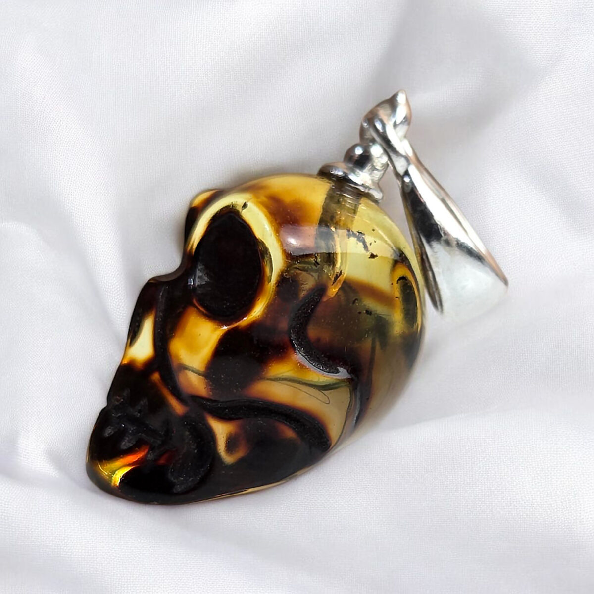 Carved Amber Skull Pendant - Image 3