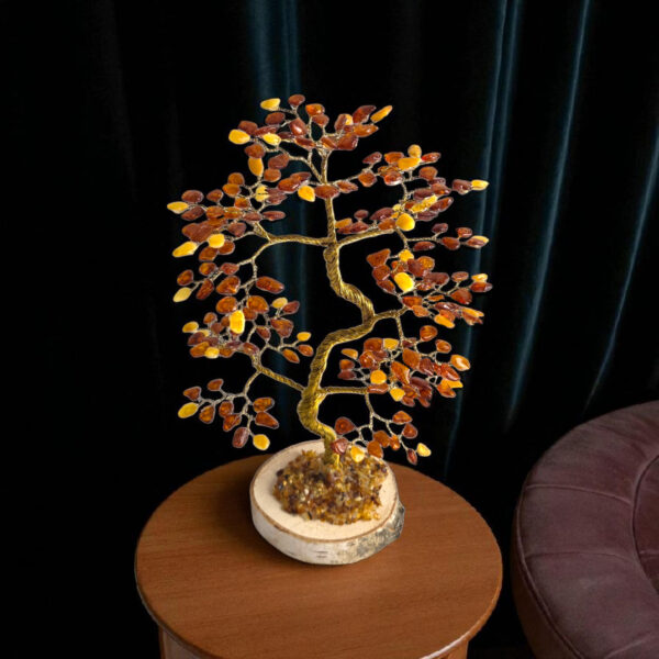 Large Baltic Amber Oak Tree of Life Luck Happiness Handmade Amber Bonsai Tree Gift, Gemstone Chakra Amber Bonsai Money Tree Lover Gifts