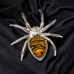 Adjustable Spider Ring Baltic Amber Sterling Silver for Men Women, Large Gemstone Spiders Lover Gift, Arachnid Gifts, Natural Amber