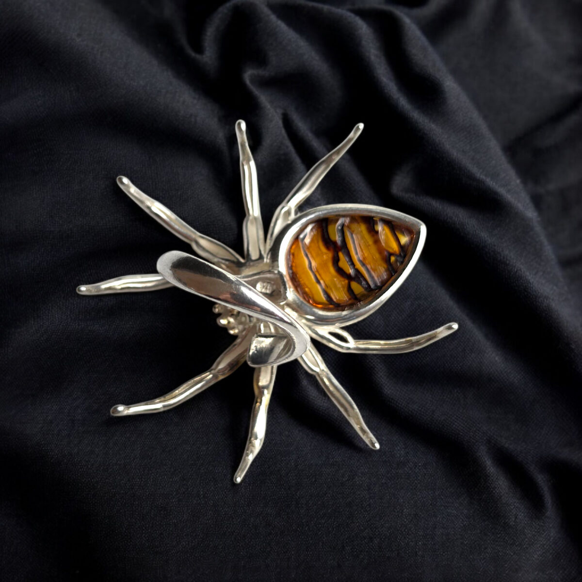 Adjustable Huge Amber Spider Silver Ring - Image 4