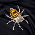 Adjustable Huge Amber Spider Silver Ring - Image 3