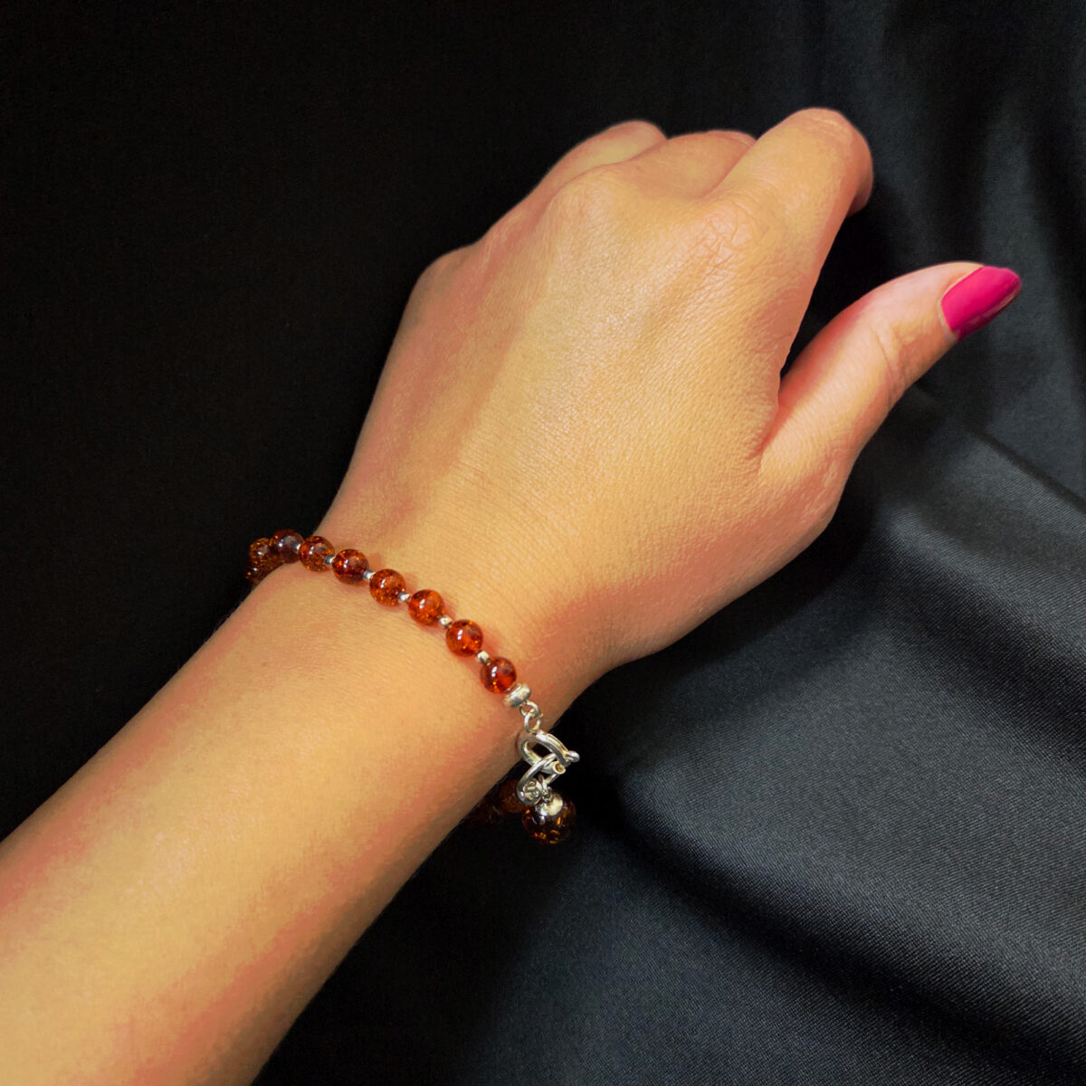 Natural Honey Baltic Amber Gemstone Silver Charm Bracelet for Women, Dainty Amber Jewellery Gift for Her Wife, Daughter Mother