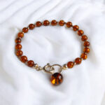 Natural Honey Baltic Amber Gemstone Silver Charm Bracelet for Women, Dainty Amber Jewellery Gift for Her Wife, Daughter Mother