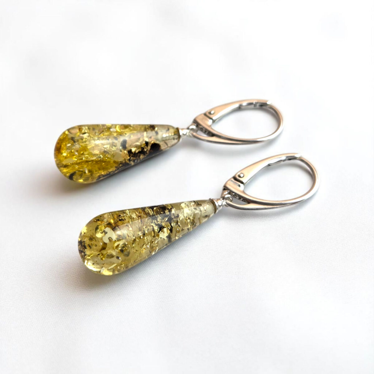 Classic-Green-Natural-Baltic-Amber-Earrings-Small-Gemstone-Stone-Sterling-Silver-Teardrop-Lever-Back-Jewellery-Gift-Women Everyday Green Natural Real Baltic Amber Earrings, Tiny Teardrop Small Large Gemstone Drop Dangle Classic Silver Amber Jewelry Gift Women