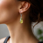 Green Natural Baltic Amber Teardrop Earrings Silver, Small Long Gemstone Drop Classic Green Stone Everyday Jewellery