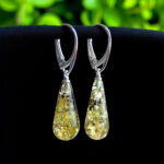 Everyday Green Natural Real Baltic Amber Earrings, Tiny Teardrop Small Large Gemstone Drop Dangle Classic Silver Amber Jewellery Gift Women