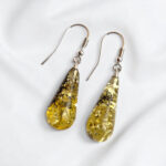 Everyday Green Natural Real Baltic Amber Earrings, Tiny Teardrop Small Large Gemstone Drop Dangle Classic Silver Amber Jewellery Gift Women