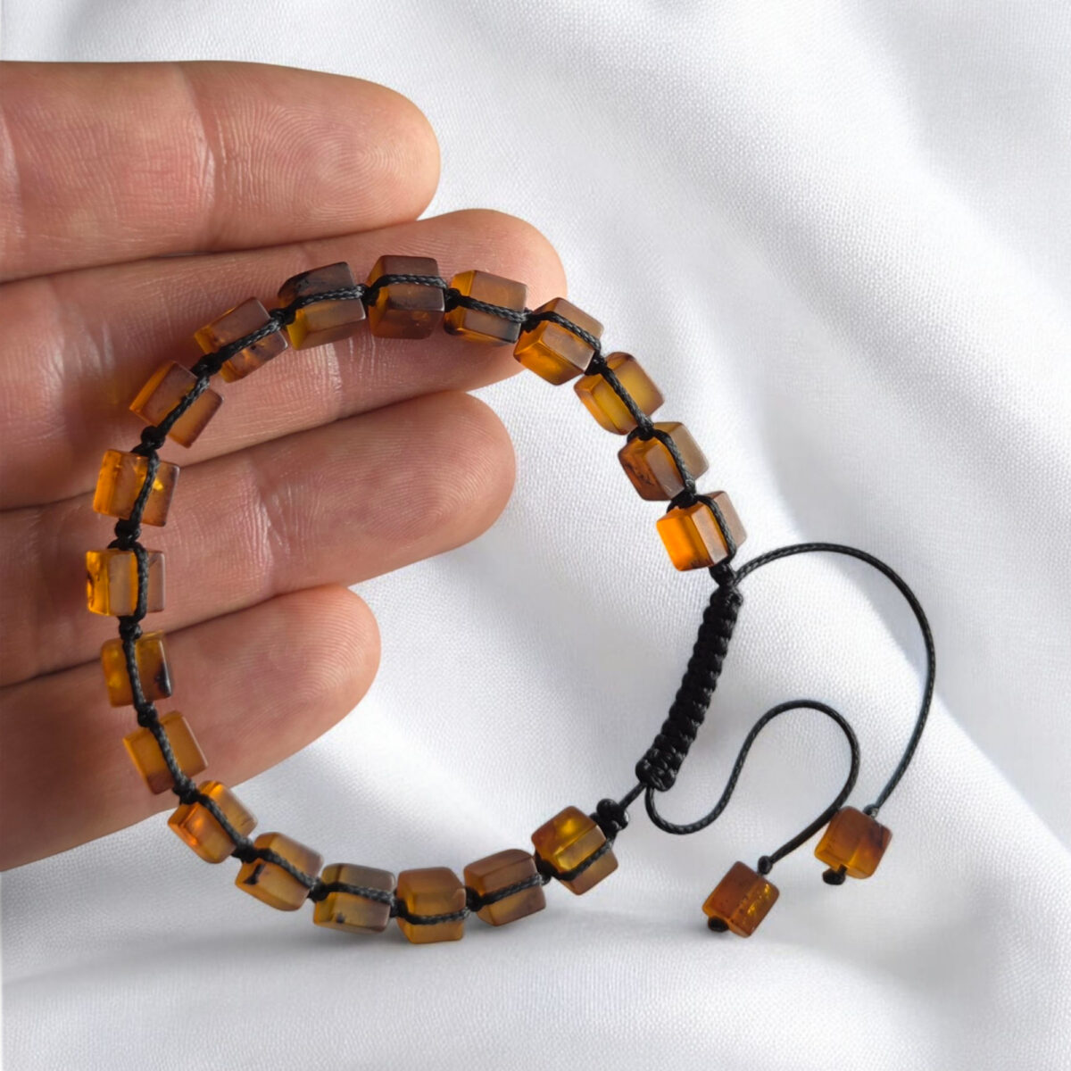 Adjustable Matte Amber Cube Bracelet - Image 3