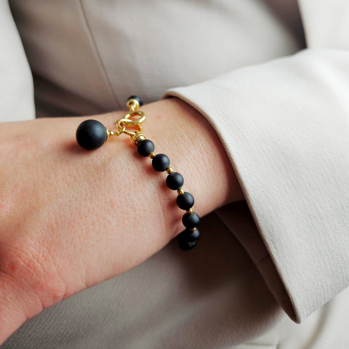 Black Matte Amber Charm Gold Necklace - Image 9