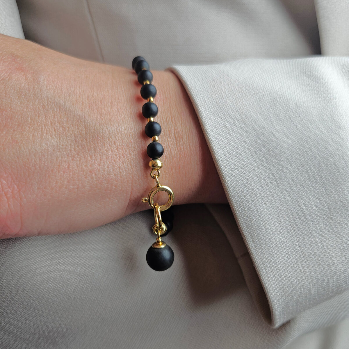 Black Matte Amber Charm Gold Necklace - Image 8