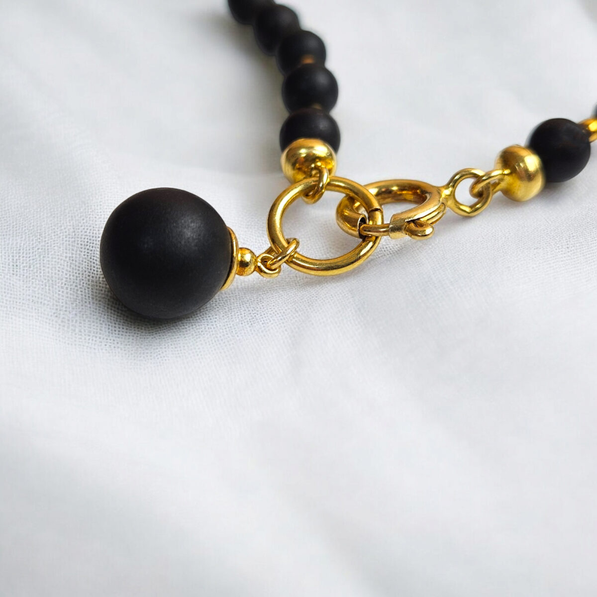 Black Matte Amber Charm Gold Necklace - Image 7