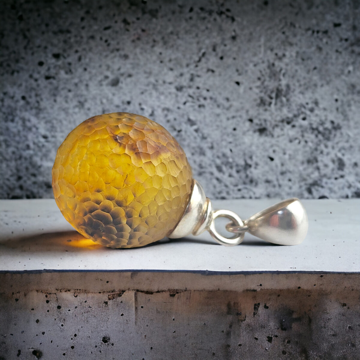 Round Baltic Amber Pendant Gemstone Silver Teardrop Gift, Large Sphere Drop Necklace Women, Celestial Amber Jewelry Ball Charm