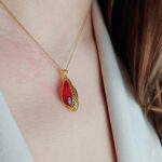 Natural Baltic Amber Teardrop Pendant Gold Silver Necklace Gift Women, Large Long Honey Amber Gemstone Jewelry, Chunky Drop Charm