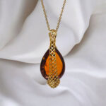 Natural Baltic Amber Teardrop Pendant Gold Silver Necklace Gift Women, Large Long Honey Amber Gemstone Jewelry, Chunky Drop Charm