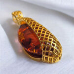 Geometric Honey Amber Gold Pendant - Image 5