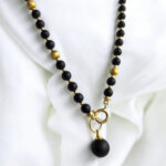 Black Matte Amber Charm Gold Necklace - Image 3